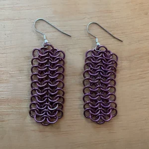 Purple Niobium chainmail dangle earrings.