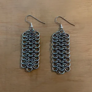 Titanium chainmail dangle earrings.