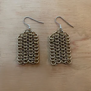 Bronze chainmail earrings.