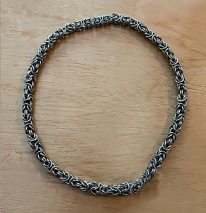 Stainless steel Byzantine weave chainmail necklace.